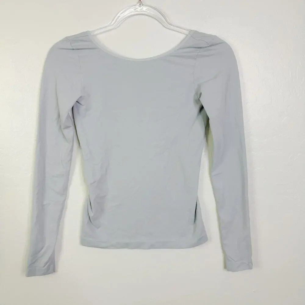 Free People Intimately Slim Fit Low-Back Seamless Long Sleeve Top Light Blue M/L